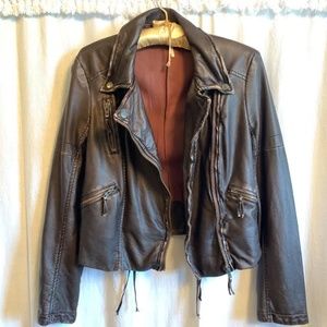 Free People Vegan Leather Lace-Back Moto Jacket